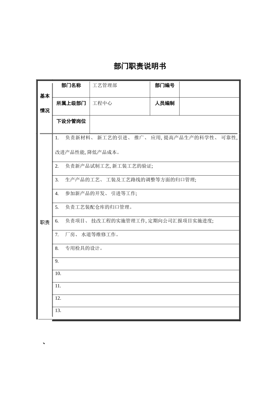 工艺管理部部门职责说明书模板_第2页