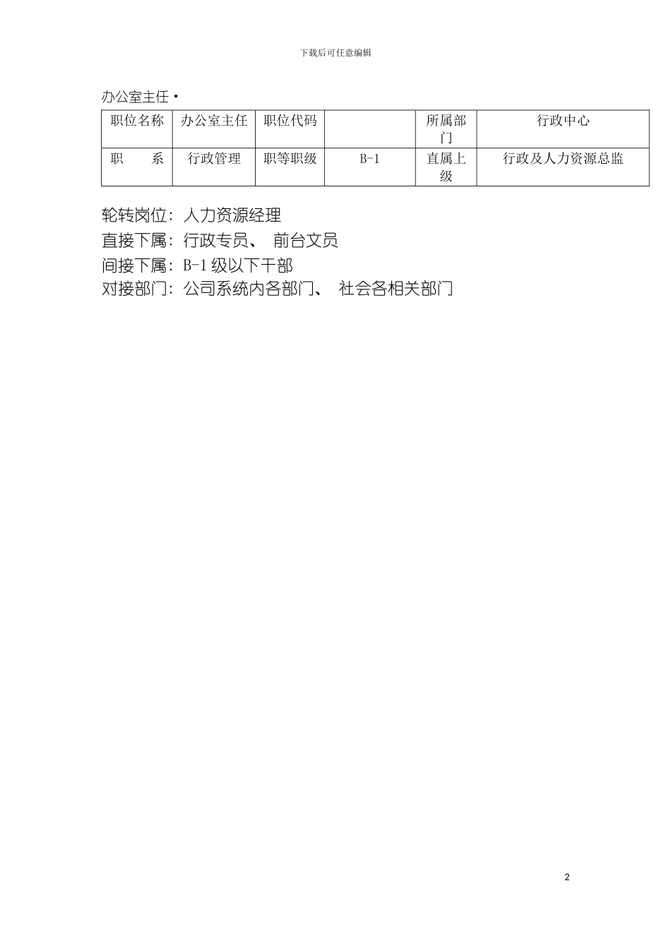 工贸销售公司办公室主任岗位说明书模板_第2页