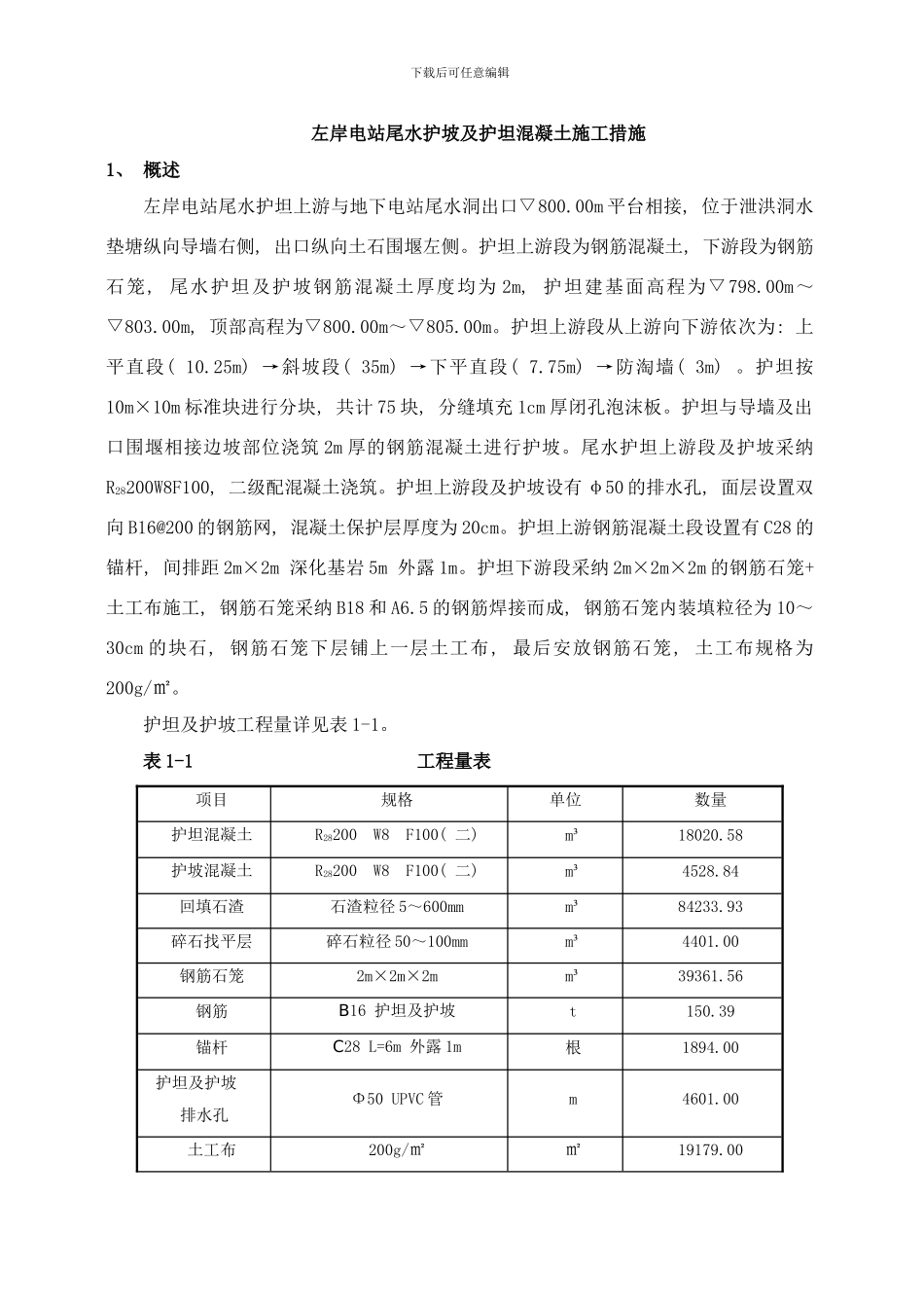 左岸电站尾水护坦及护坡混凝土施工措施样本_第1页