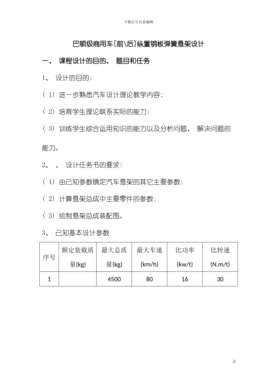 巴顿级乘用车纵置钢板弹簧设计书模板_第2页