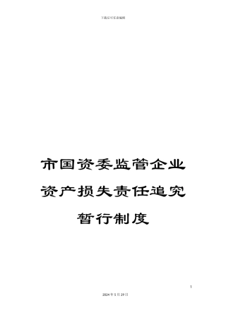 市国资委监管企业资产损失责任追究暂行制度