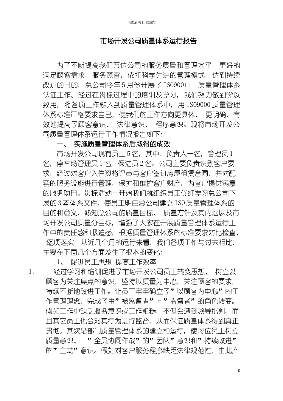 市场开发公司质量体系运行报告模板_第2页