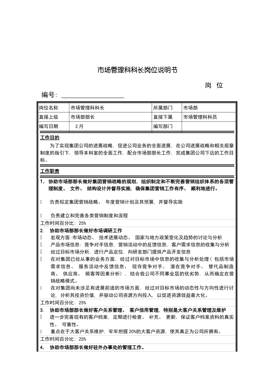 市场管理科科长岗位说明书模板_第2页
