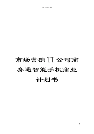 市场营销TT公司商务通智能手机商业计划书模板
