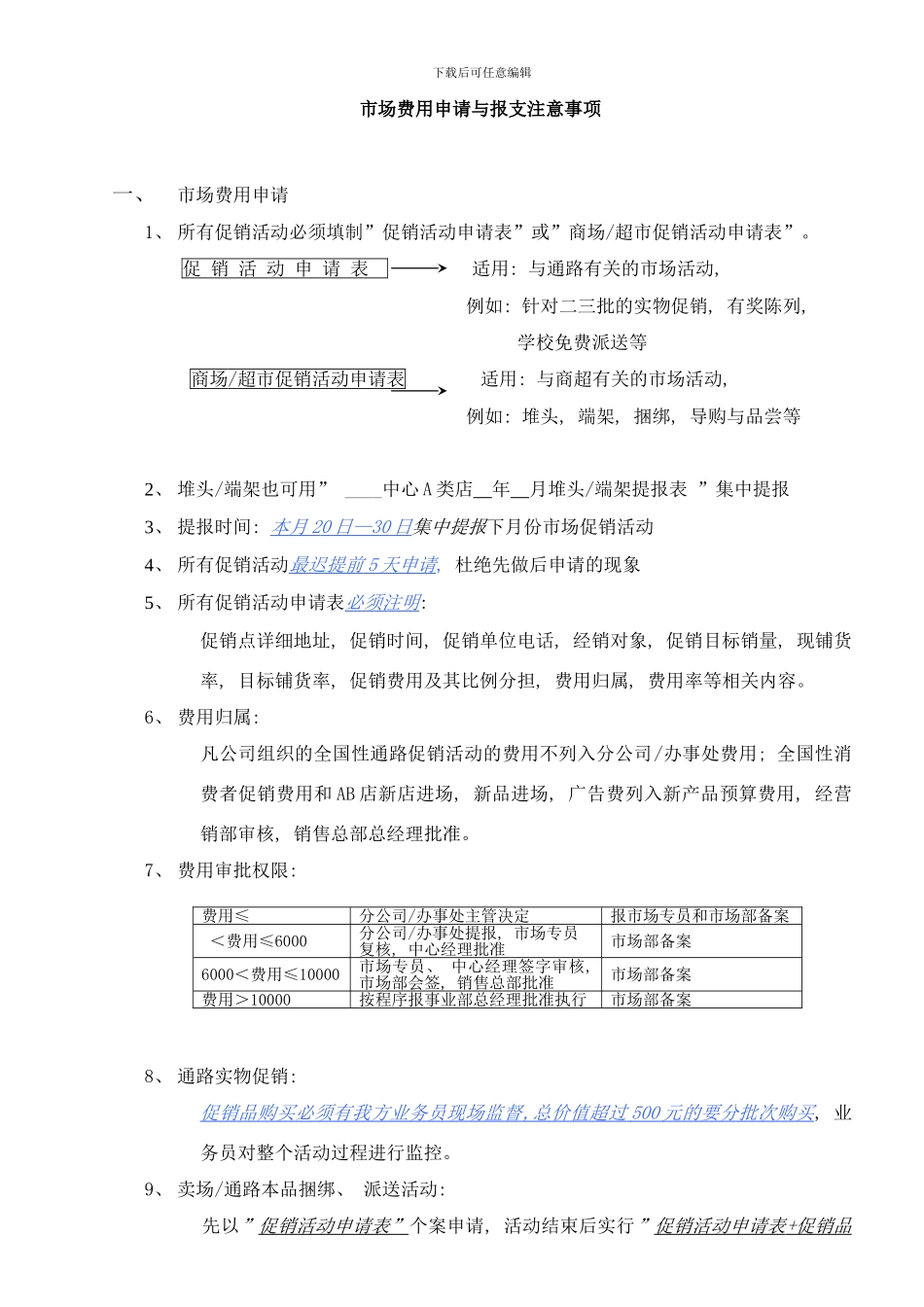 市场费用申请与报支注意事项样本_第1页