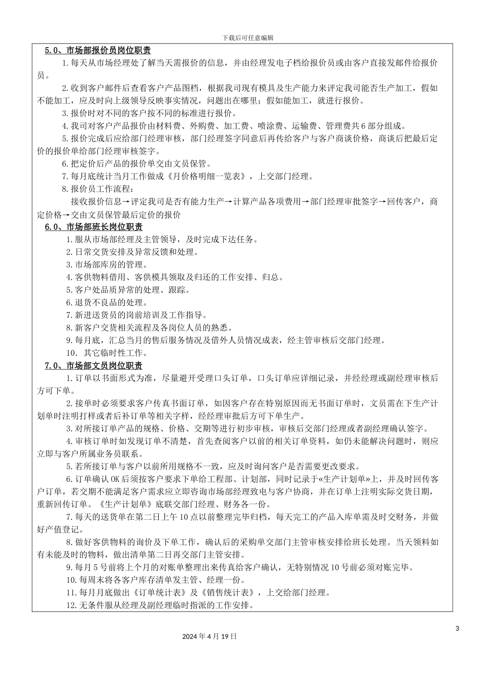 市场部岗位职责说明书_第3页