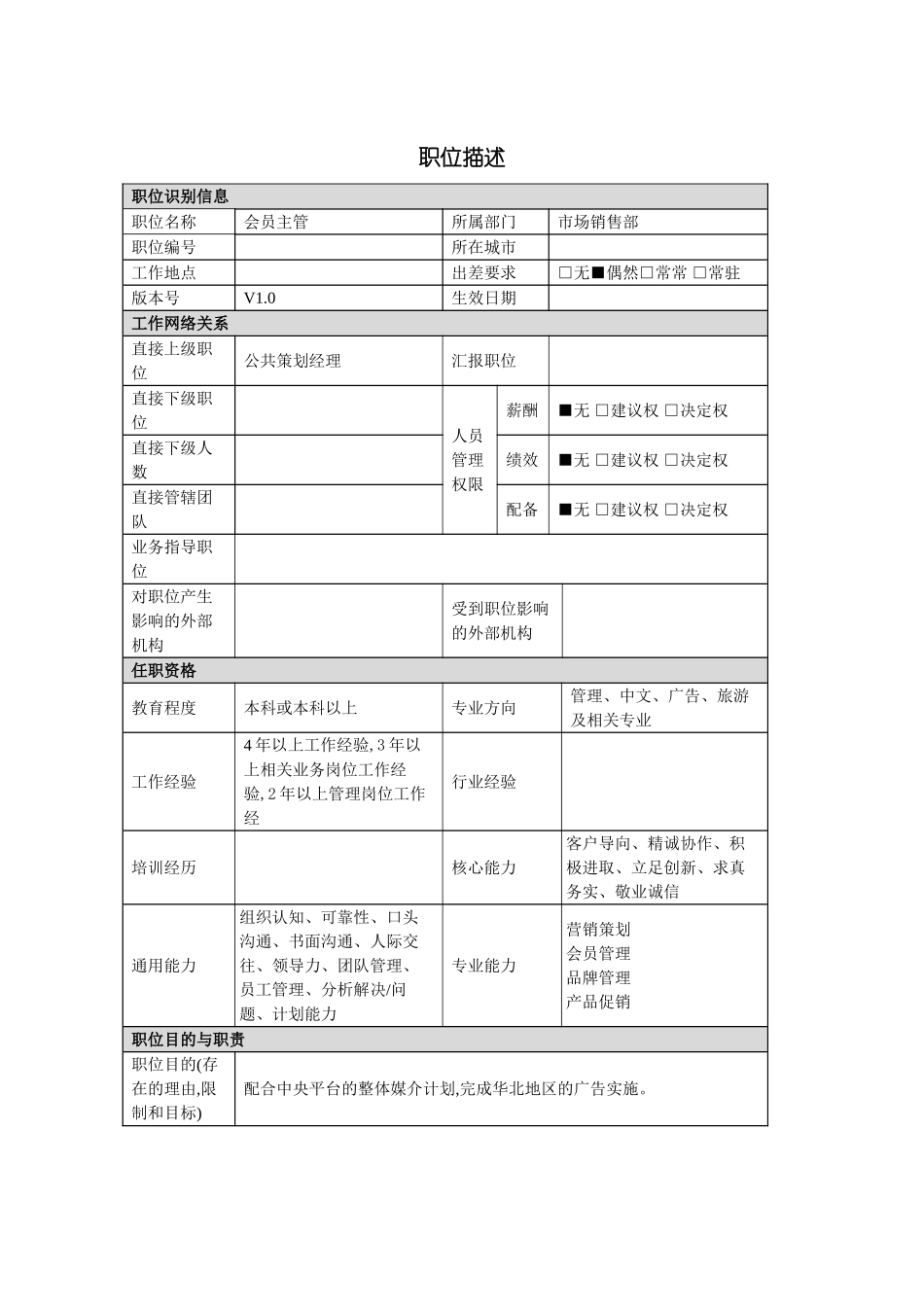 市场销售部会员主管职务说明书_第2页