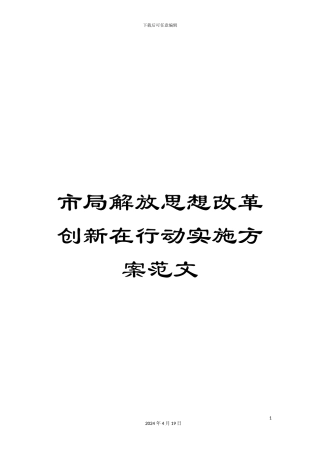 市局解放思想改革创新在行动实施方案范文