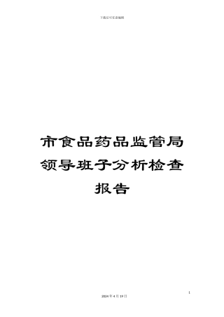 市食品药品监管局领导班子分析检查报告