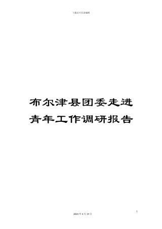 布尔津县团委走进青年工作调研报告