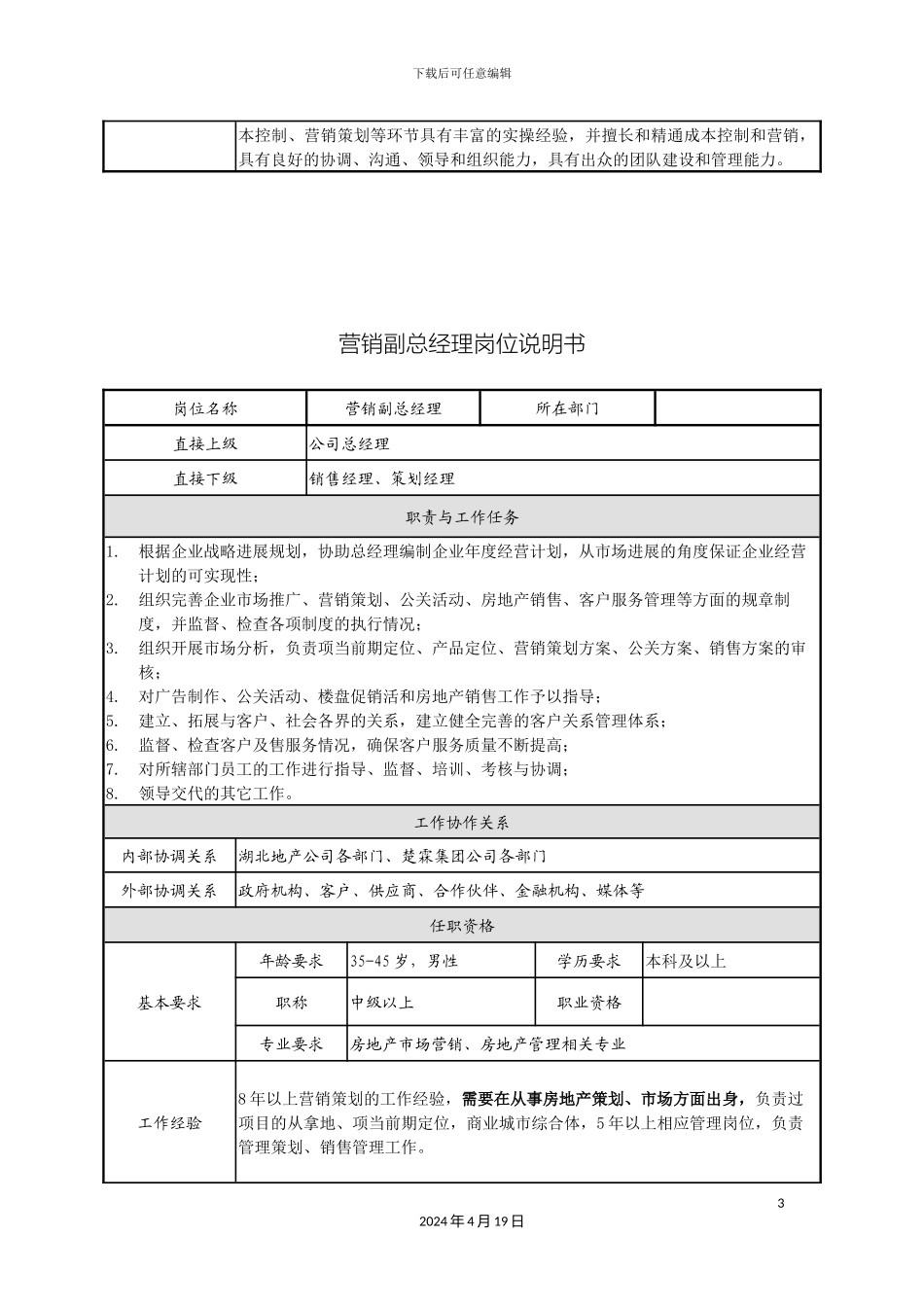 常务副总经理岗位说明书_第3页