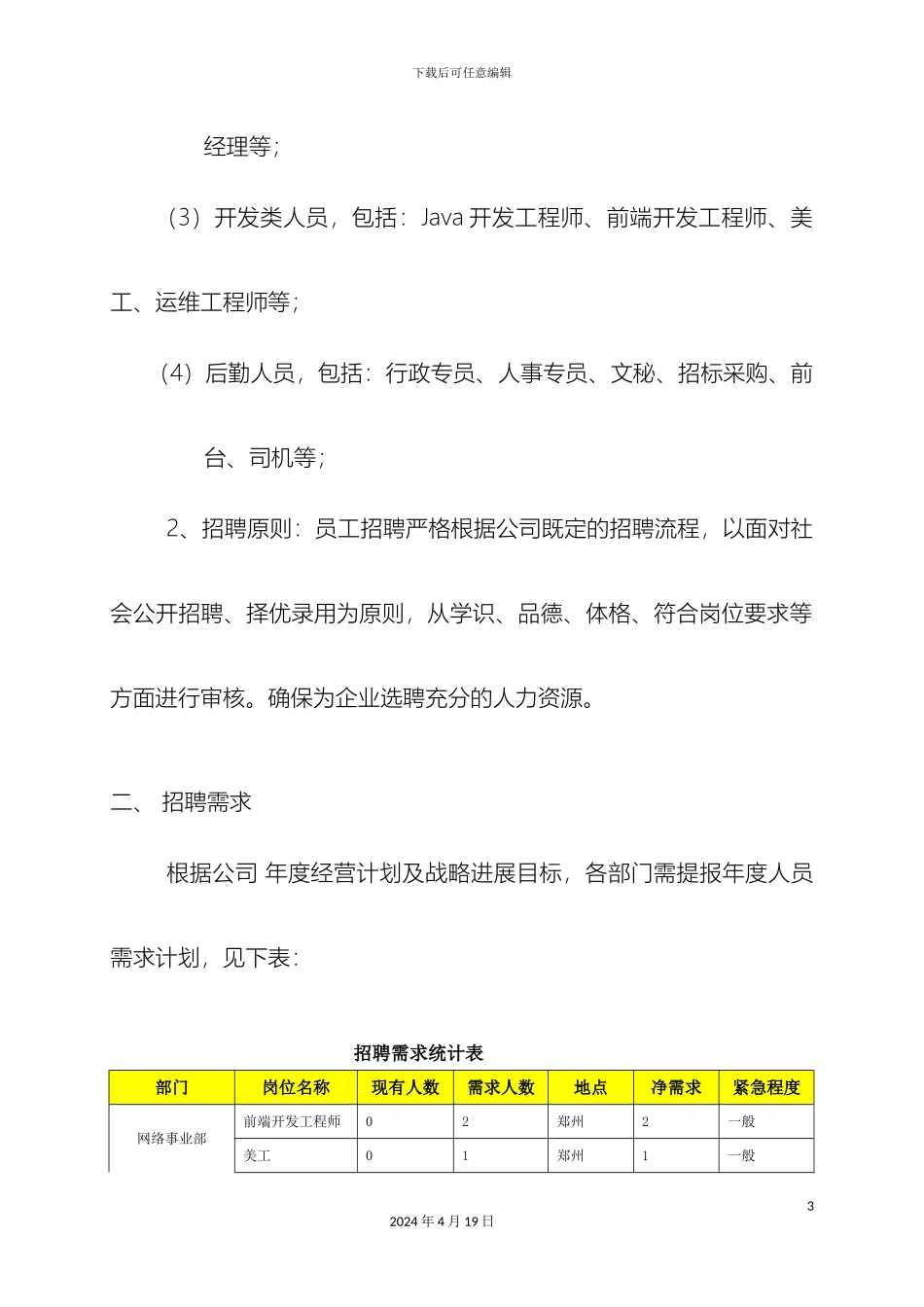 年度招聘计划方案修改_第3页