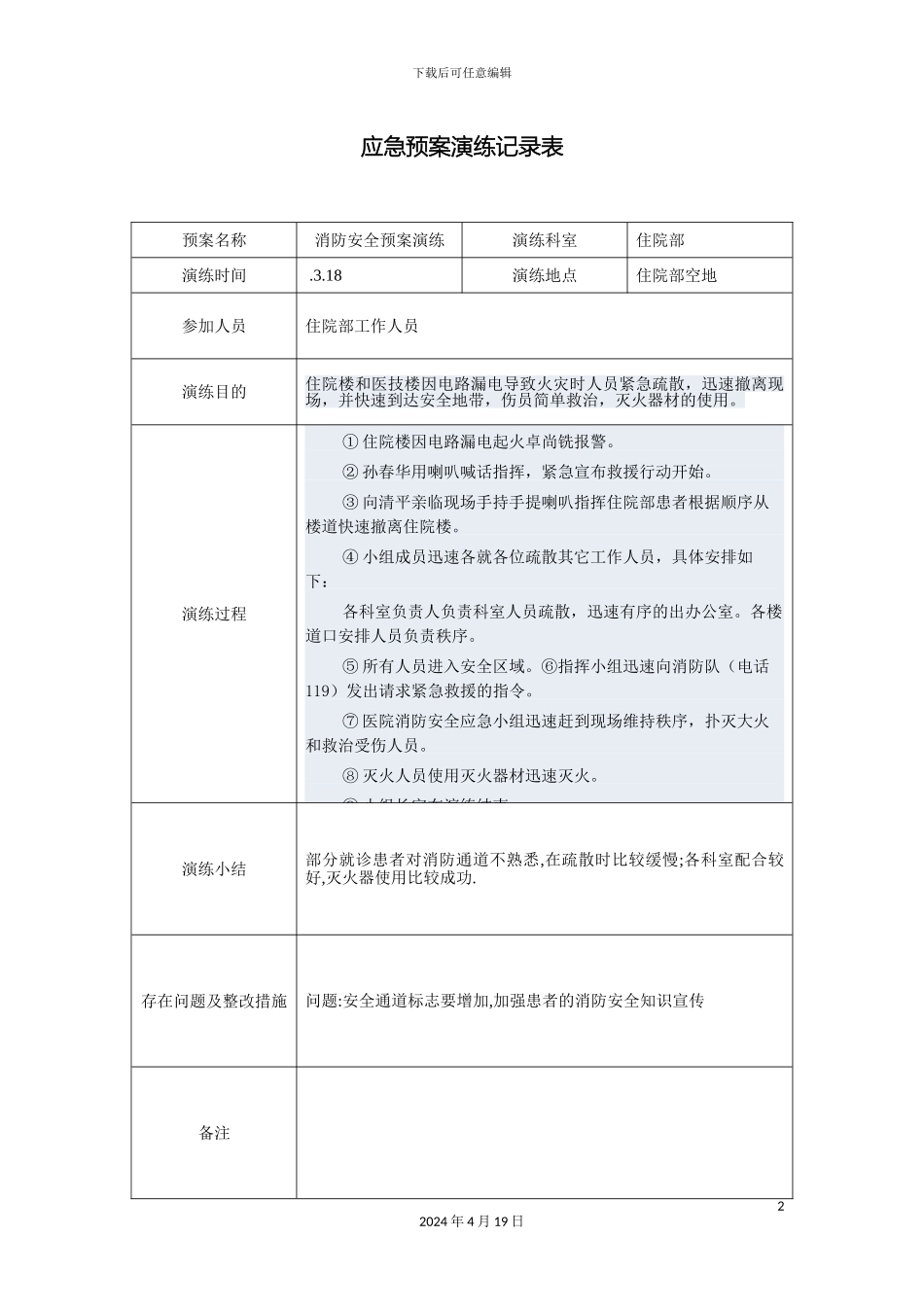 应急预案演练记录表_第2页