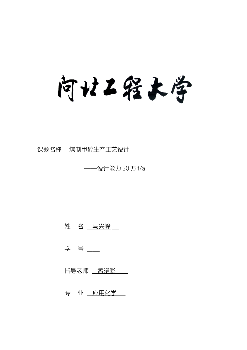 应用化学专业化学工艺学课程设计模板_第2页