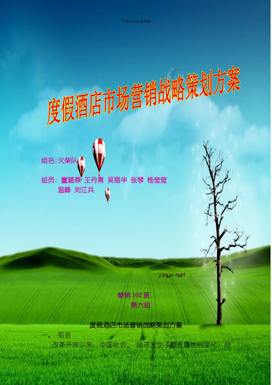 度假酒店市场营销战略策划方案模板_第1页