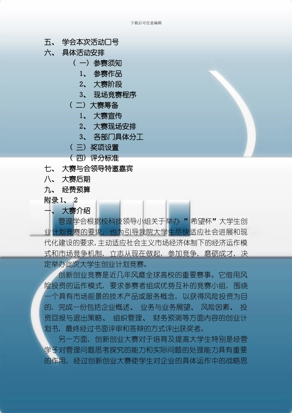 度创新创业大赛策划书模板_第2页