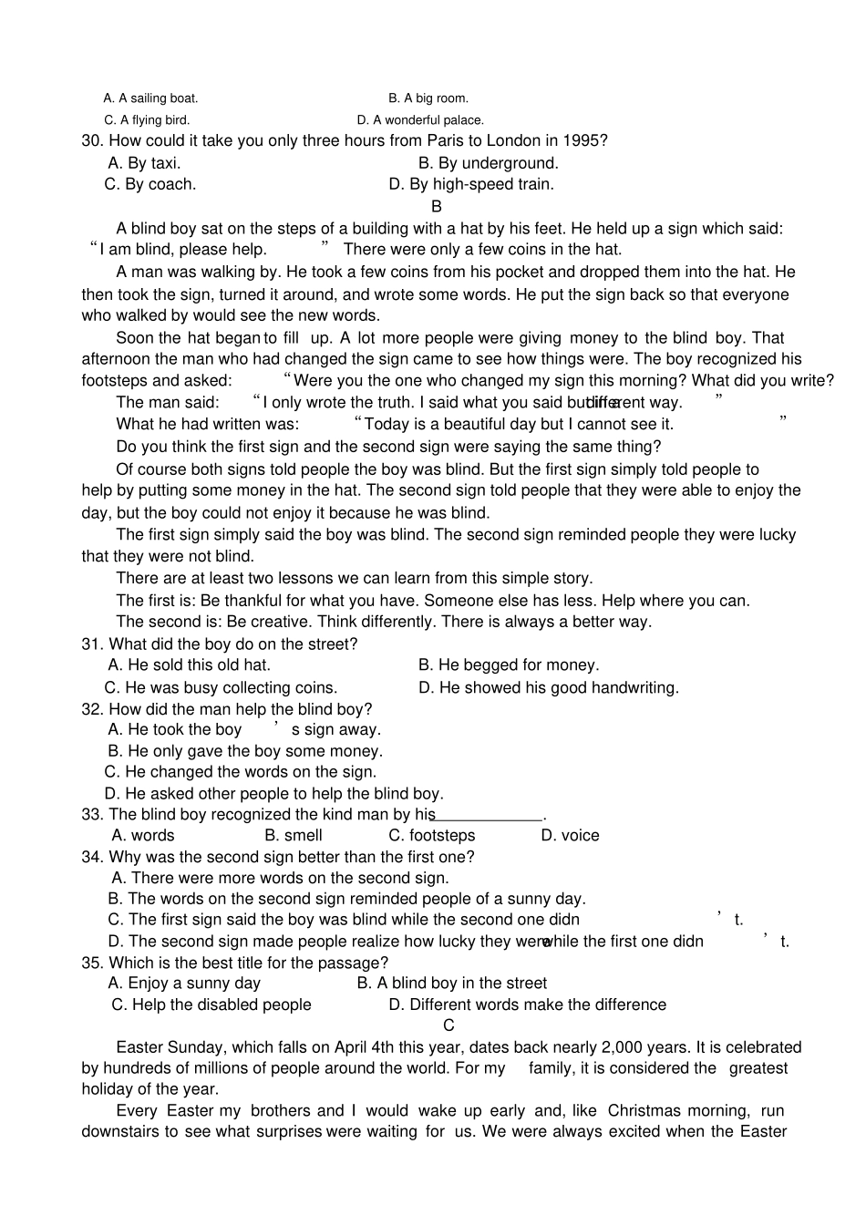 玄武区九年年级下中考模拟英语试题及答案_第3页