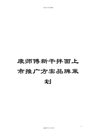 康师傅新干拌面上市推广方案品牌策划