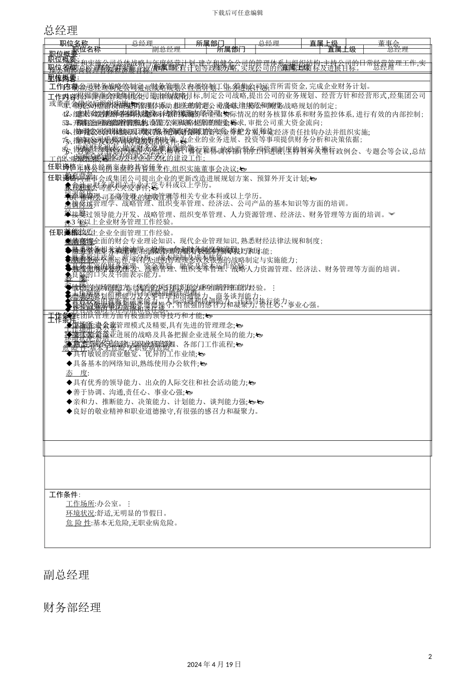 康盛汽车销售服务公司岗位职责说明书_第2页