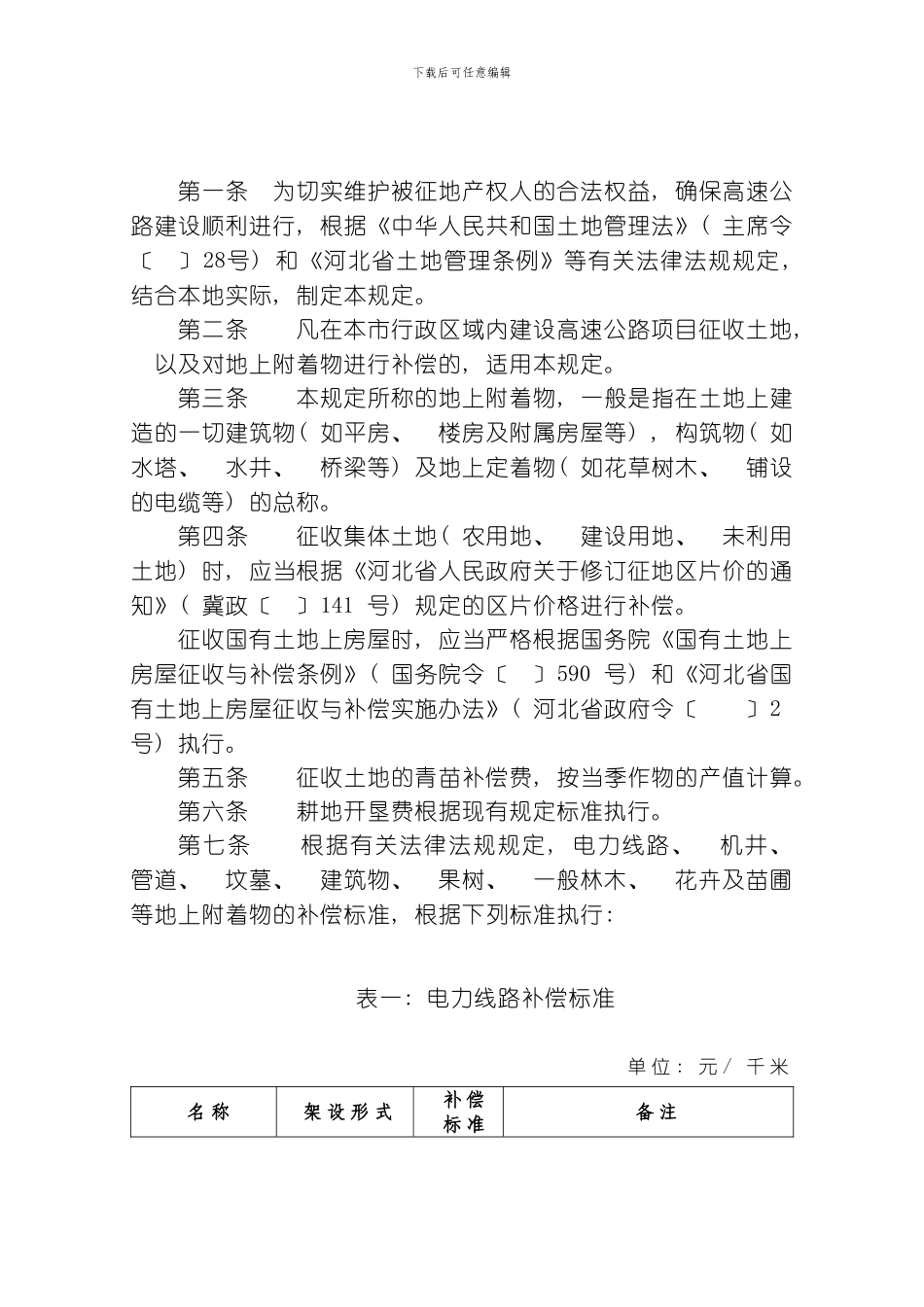 廊坊市高速公路征收土地地上附着物补偿标准暂行规定模板_第2页