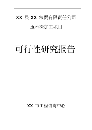 玉米深加工项目可行性研究报告