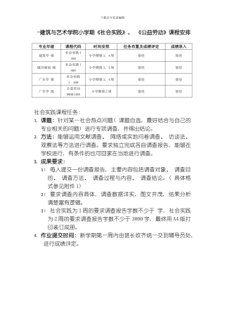 建筑与艺术学院小学期社会实践安排模板