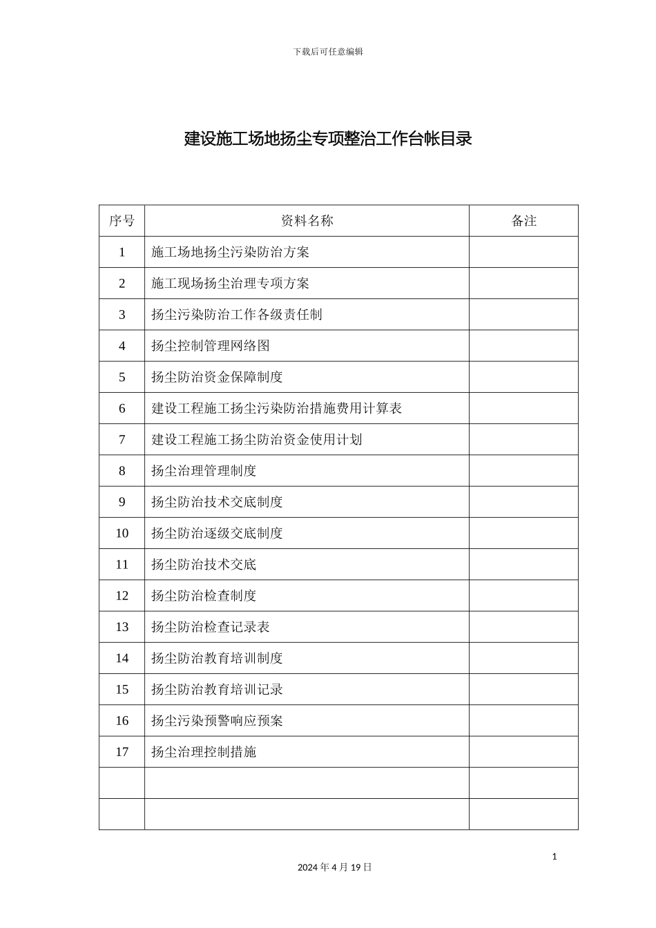 建筑工地施工扬尘专项治理项目台账模板_第3页