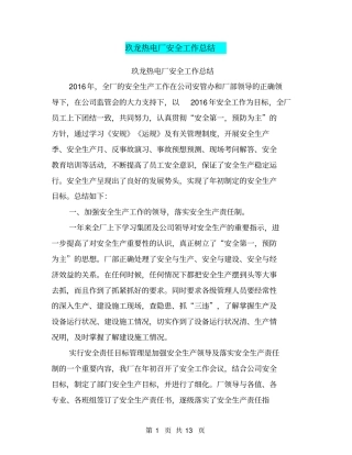 玖龙热电厂安全工作总结【可编辑版】