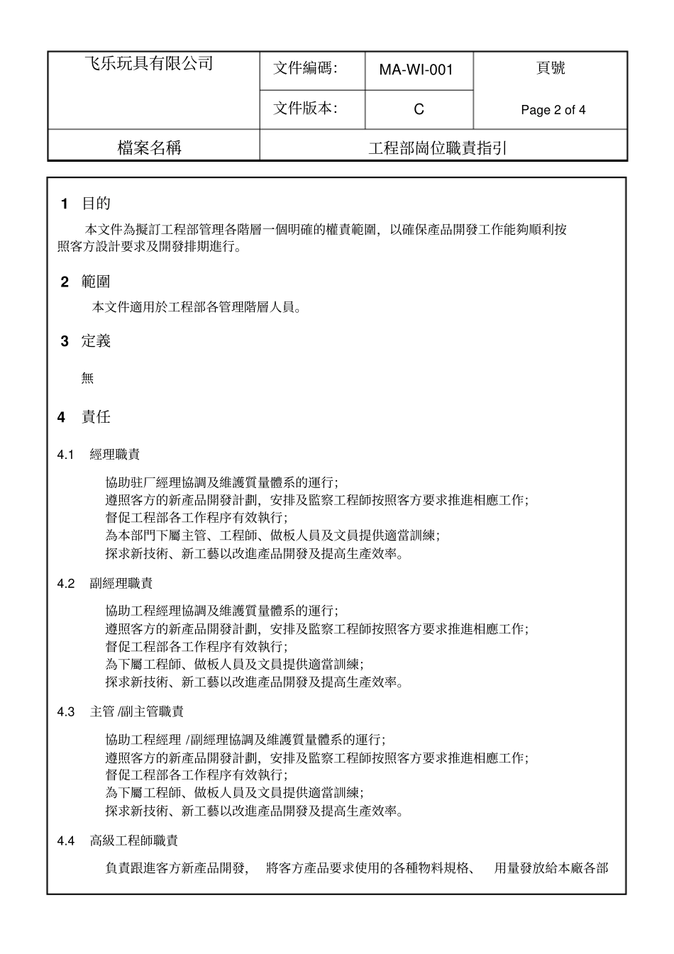 玩具厂-工程部岗位职责指引_第2页