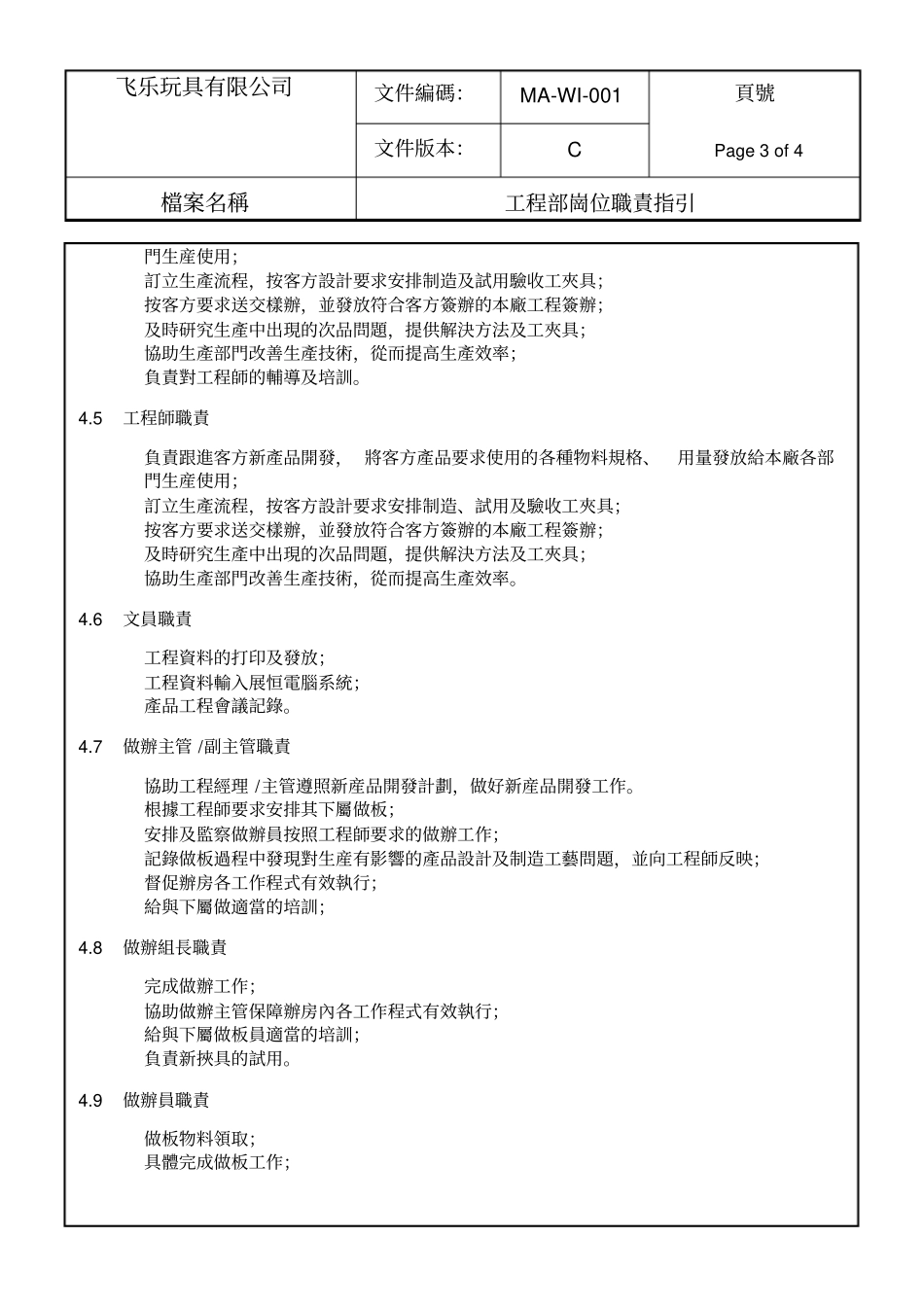玩具厂-工程部岗位职责指引_第3页