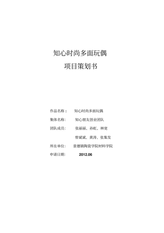 玩具项目策划书