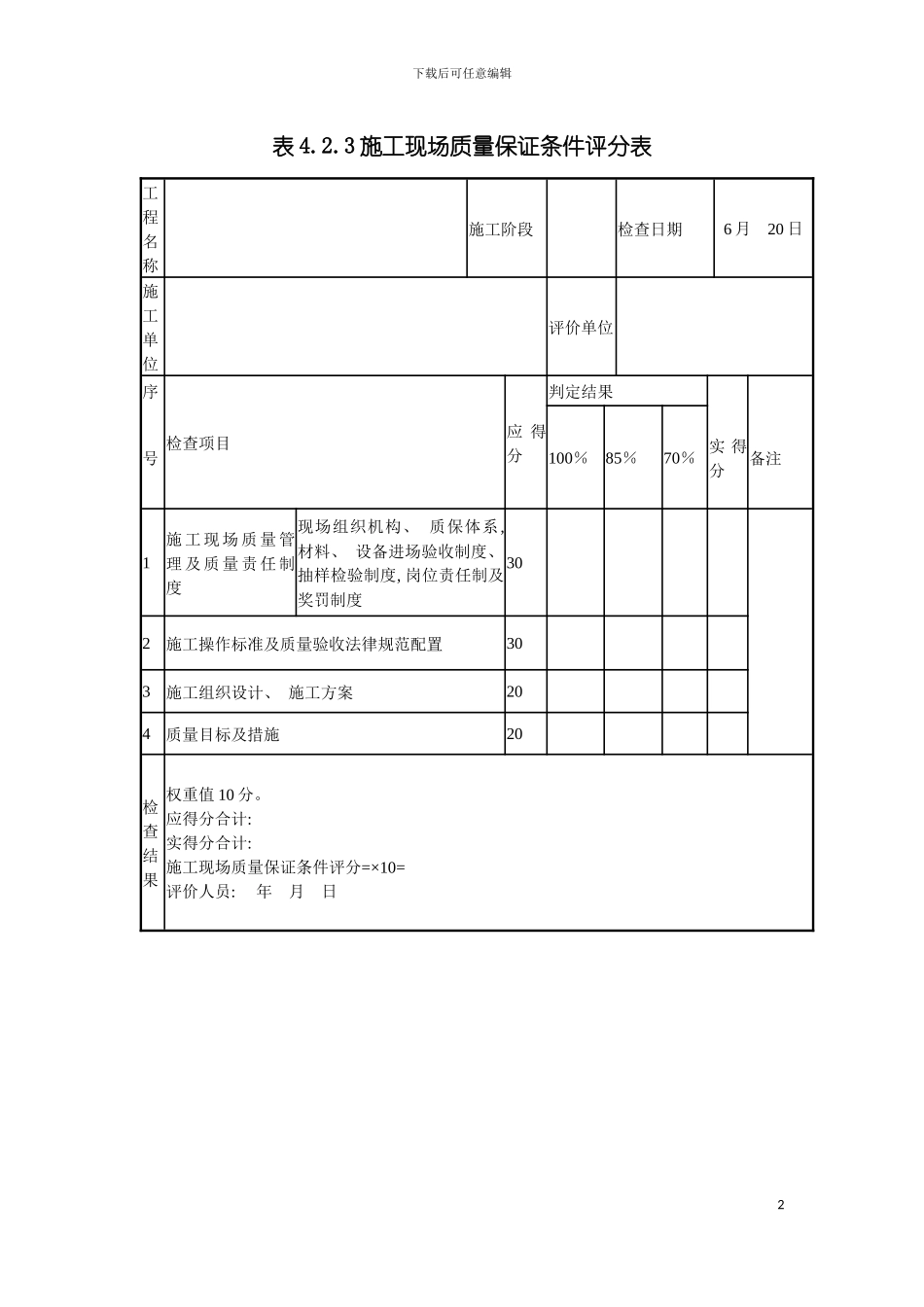 建筑工程施工质量评价标准评价表模板_第2页