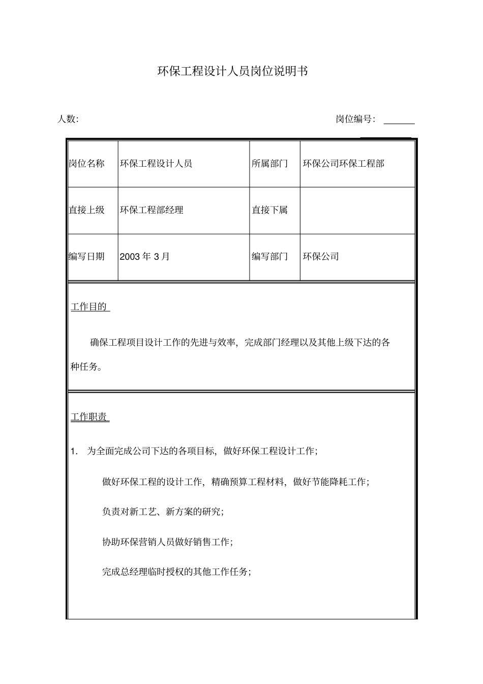 环保工程设计人员岗位说明书_第1页