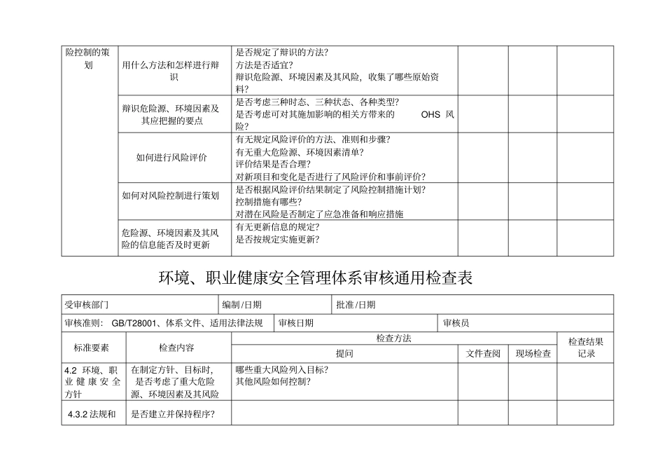 环境、职业健康安全管理体系审核通用检查表_第3页