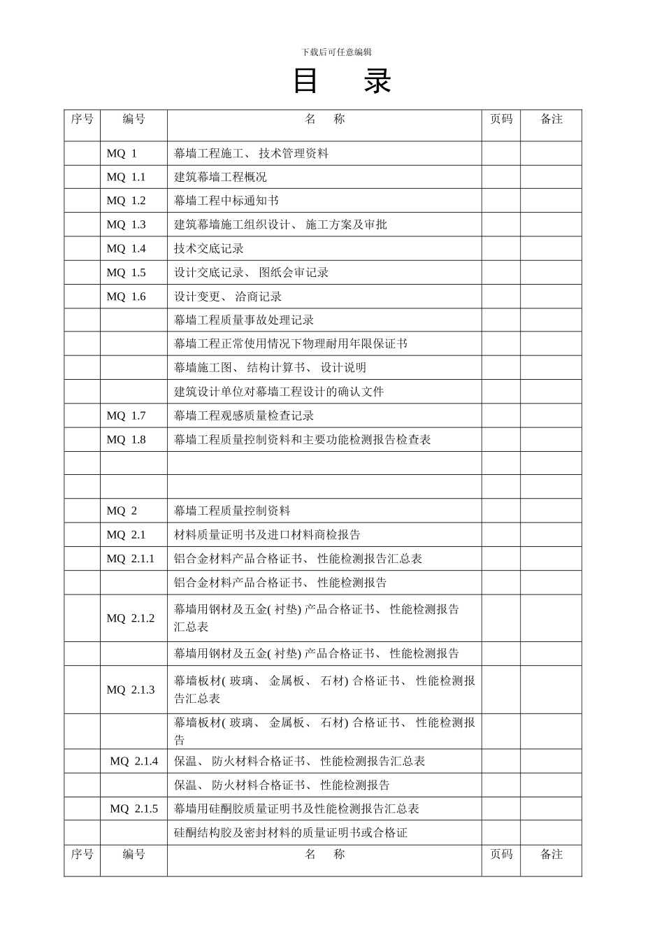 建筑幕墙施工质量验收资料全套表格模板_第1页