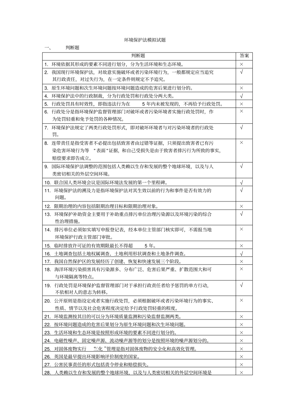 环境保护法模拟试题_第1页