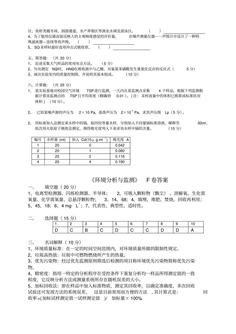 环境分析与监测考试试卷f+答案_第2页