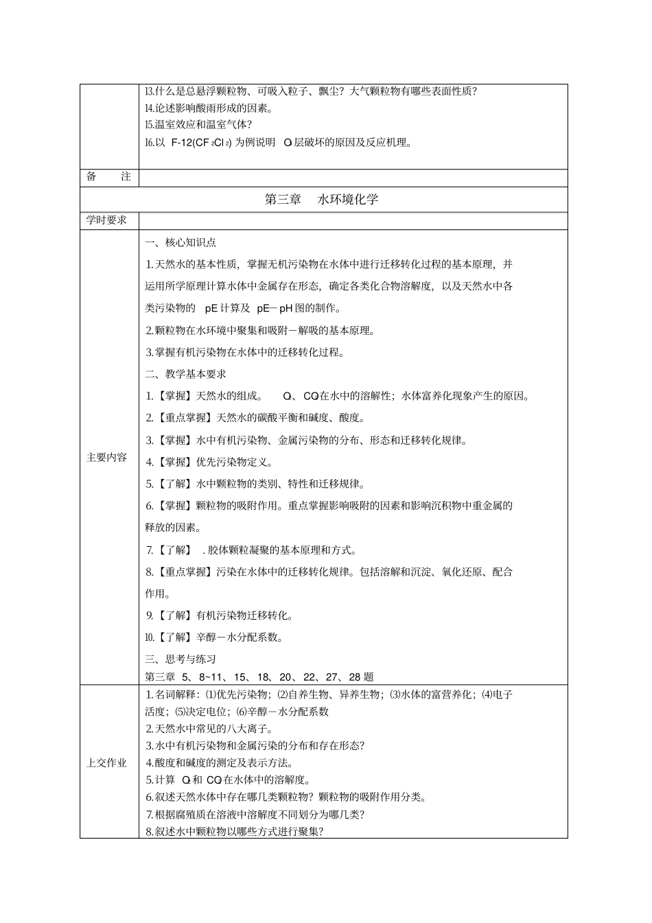 环境化学课程教学自学基本要求_第3页