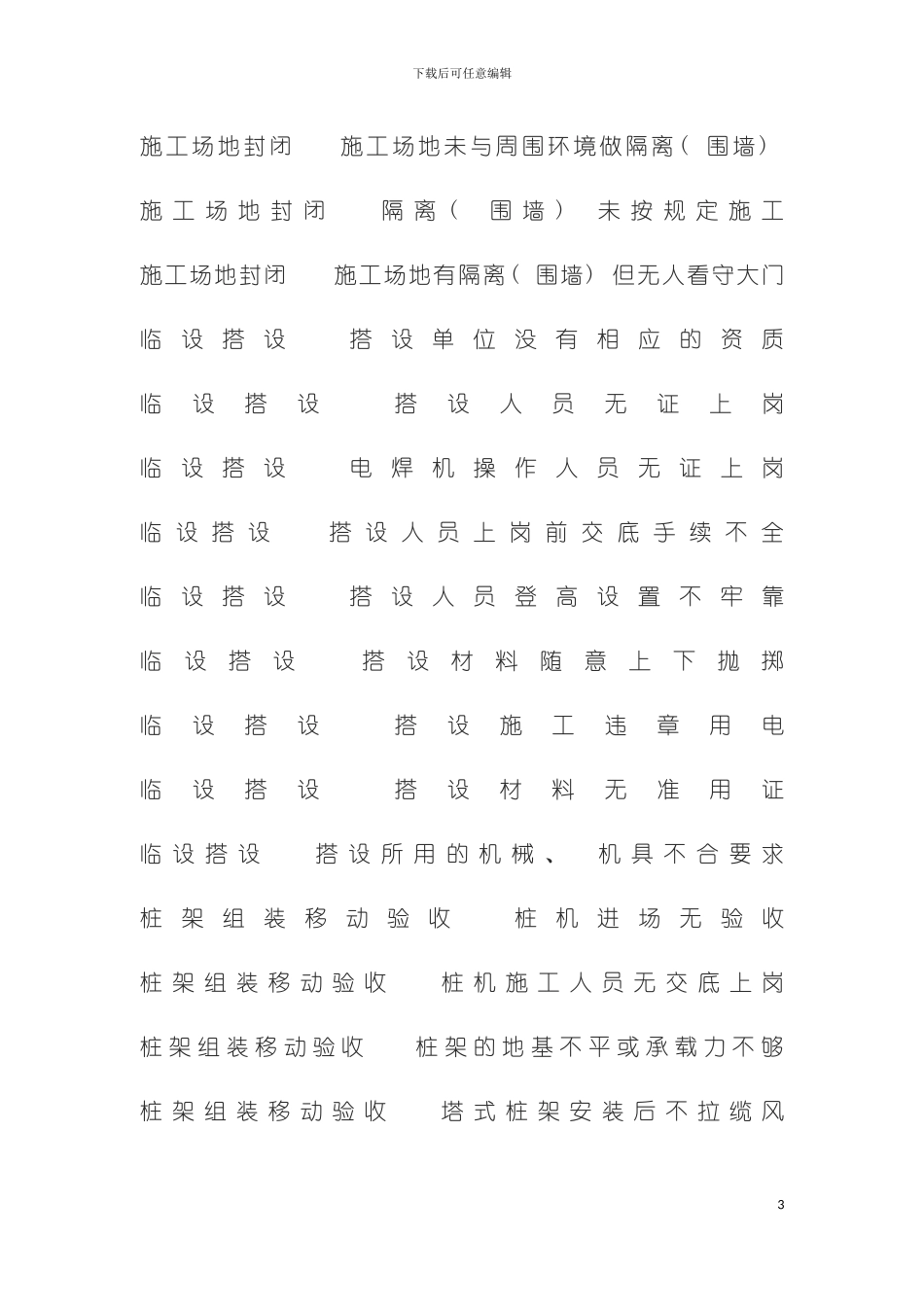 建筑施工现场危险源大全模板_第3页