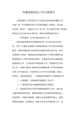 环境监察执法工作自查报告