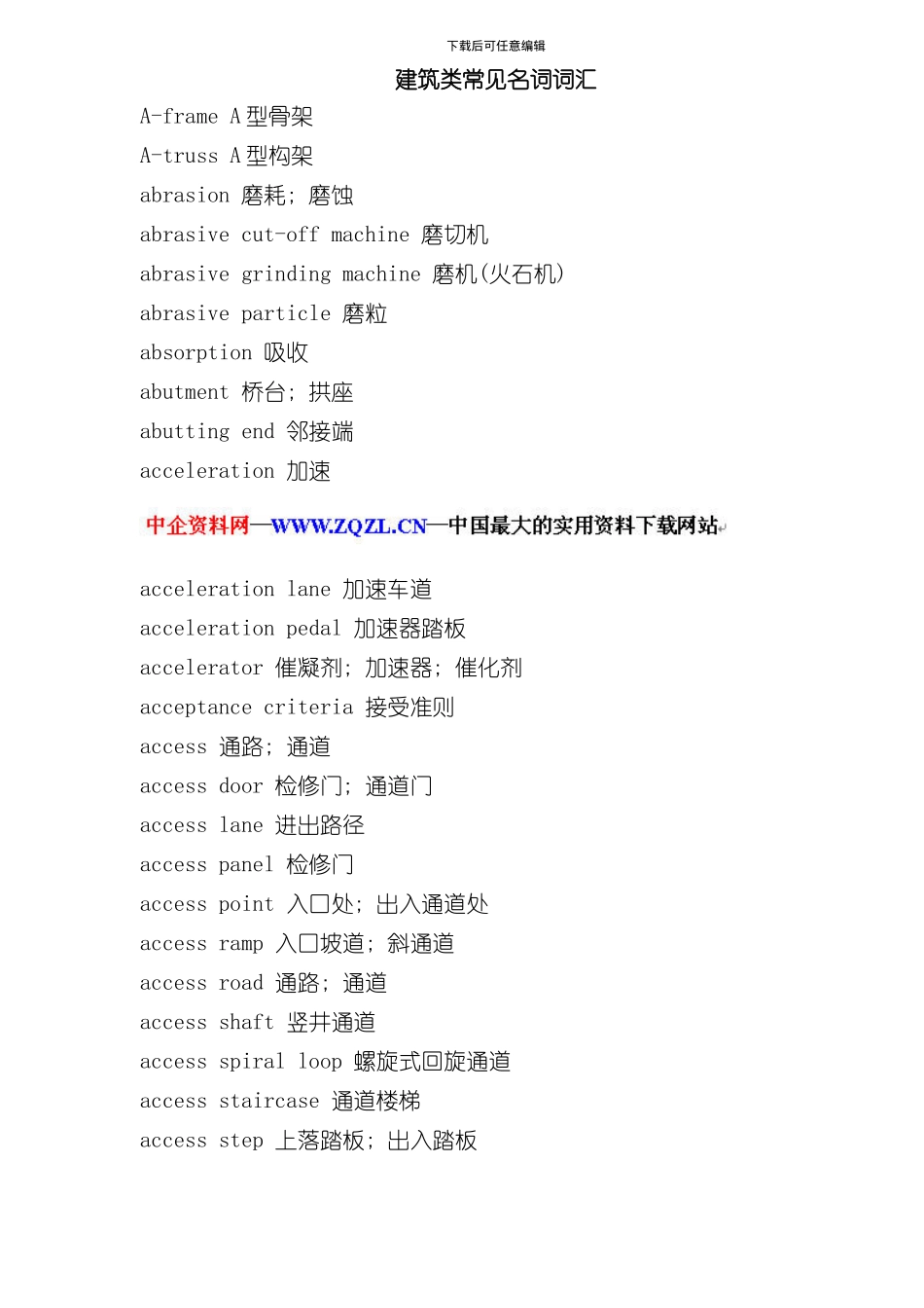 建筑类常用名词词汇模板_第1页