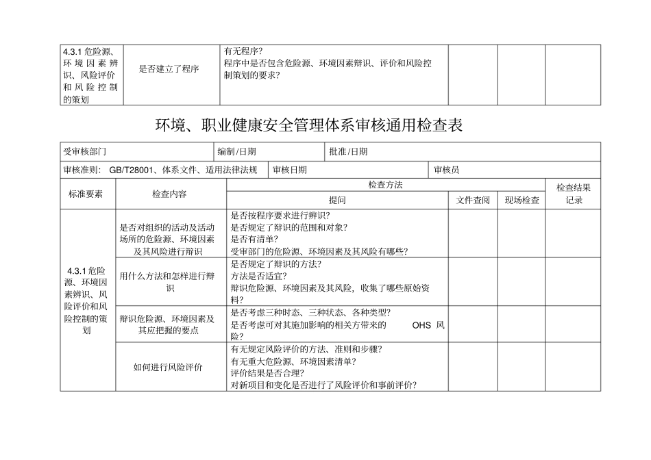 环境职业健康安全管理体系审核通用检查表_第2页