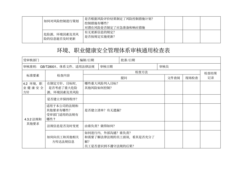 环境职业健康安全管理体系审核通用检查表_第3页