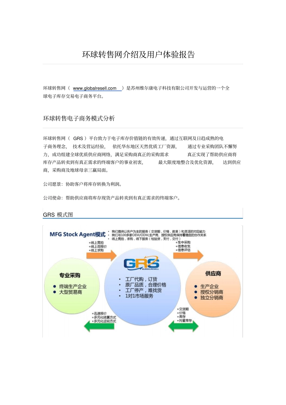 环球转售电子商务简介及用户体验报告_第1页