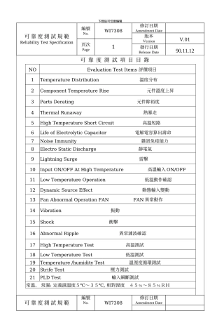 开关电源可靠度试验测试规范模板