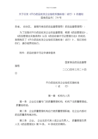 开办药品批发企业验收实施标准模板