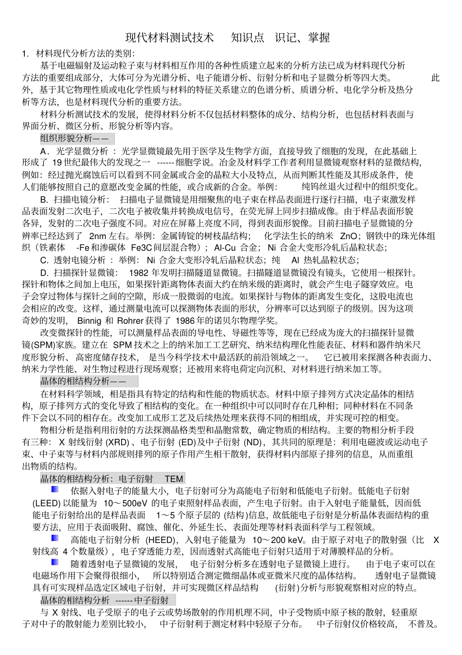 现代材料测试技术——知识点识记_第1页