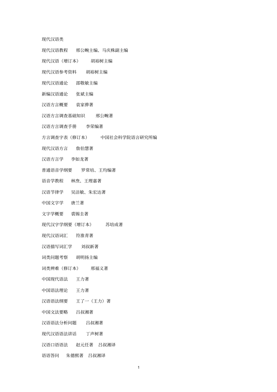 现代汉语阅读书目汇总_第1页