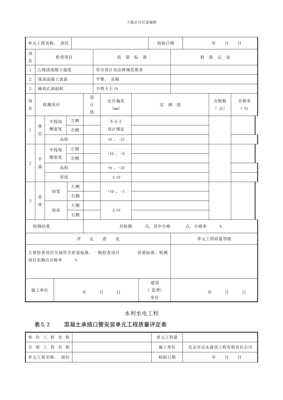 引水管线工程单元工程质量评定表样本_第2页