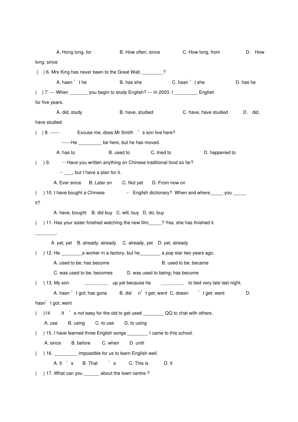 现在完成时专项练习题_第3页